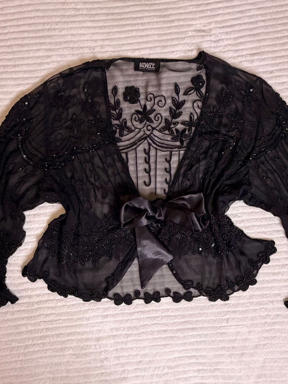 Adrianna Papell Vintage Beaded Shrug Bolero Top Black Fits L XL
